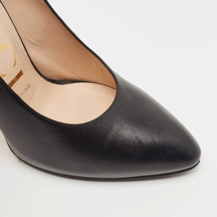 Pre Owned Gucci Black Leather Pointed Toe Pumps Size 36.5