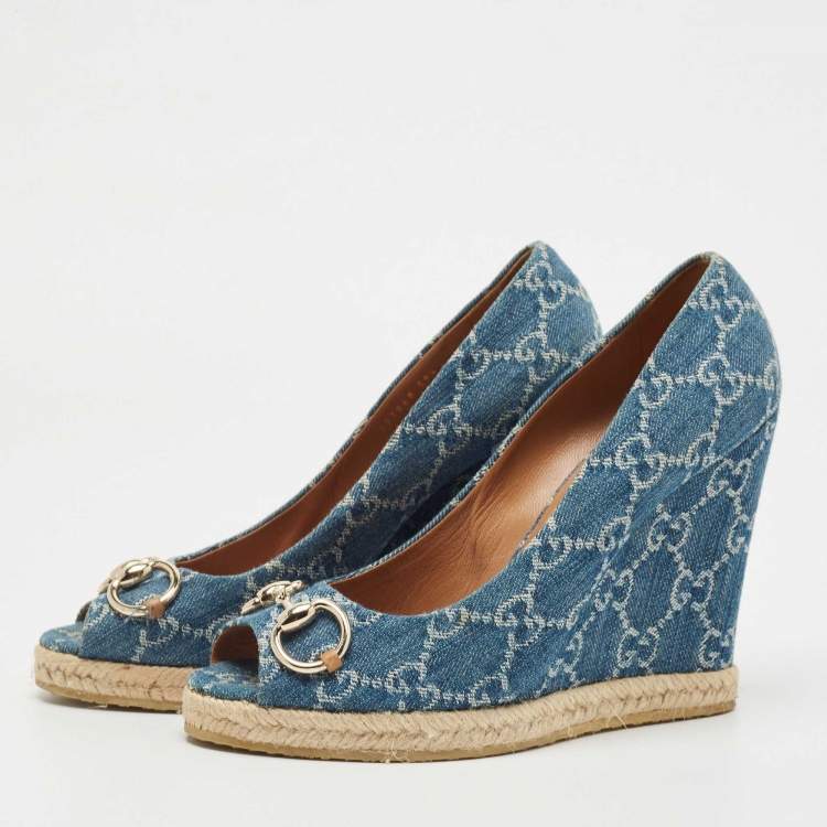 Blue peep sale toe wedges