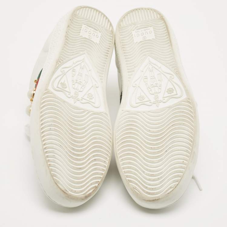 Pre Owned Gucci White Leather Web Ace Low Top Sneakers Size 34