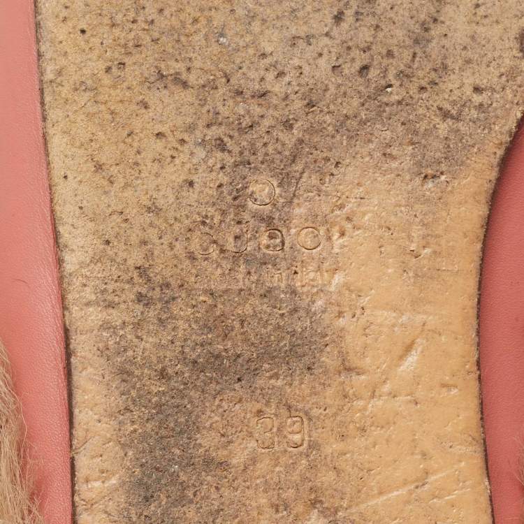Pre Owned Gucci Pink Leather and Fur Princetown Mules Size 39