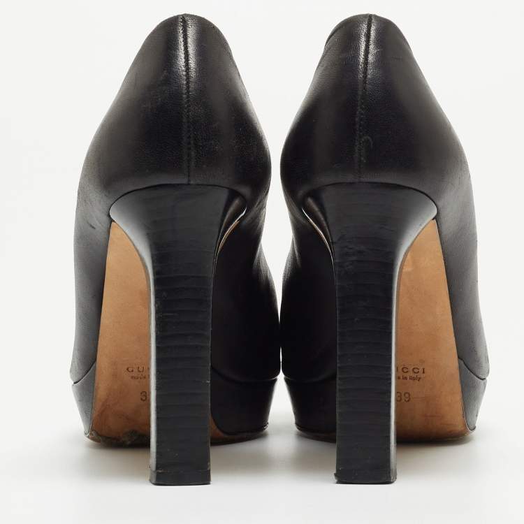 Pre Owned Gucci Black Leather Horsebit Peep Toe Pumps Size 39  