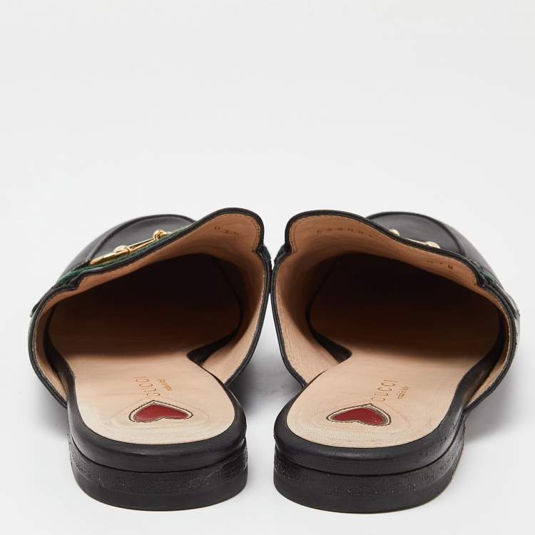 Pre Owned Gucci Black Leather GG Web Princetown Slide Mules Size 39