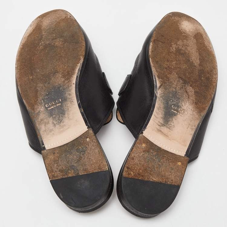 Pre Owned Gucci Black Leather GG Web Princetown Slide Mules Size 39