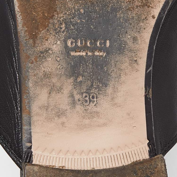 Pre Owned Gucci Black Leather GG Web Princetown Slide Mules Size 39