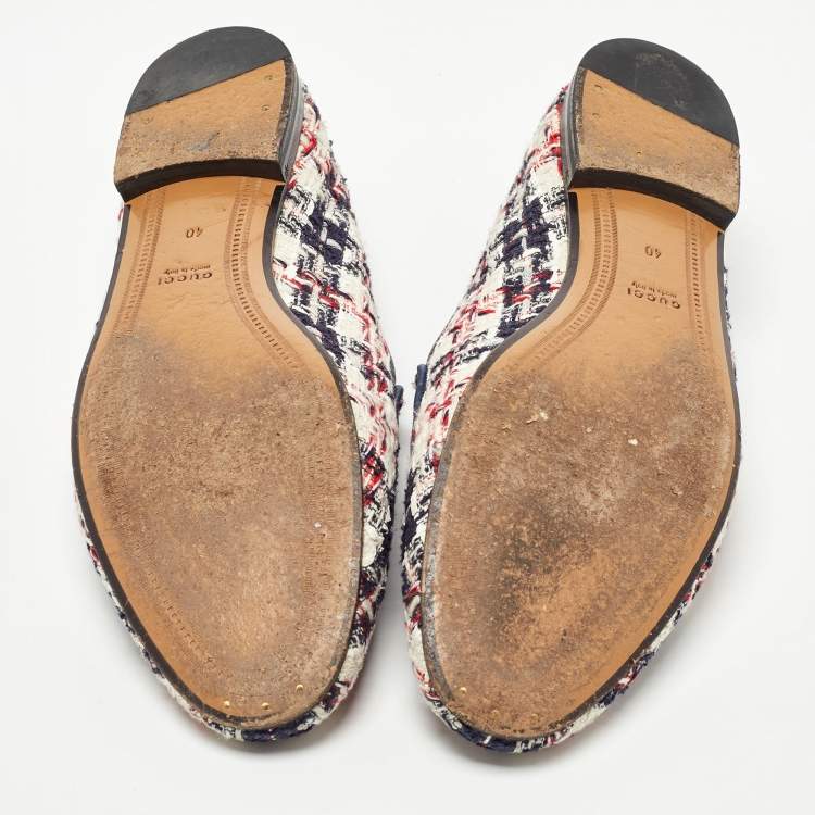 Pre Owned Gucci Tri Color Tweed and Leather Horsebit Jordaan Loafers Size 40
