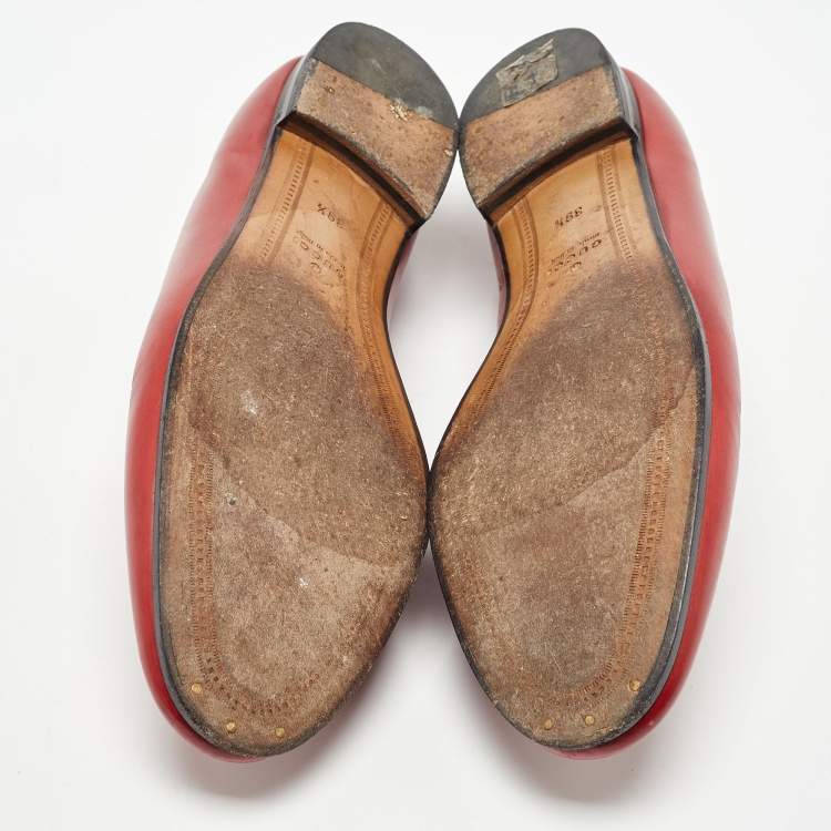 Pre Owned Gucci Red Leather Horsebit Jordaan Loafers Size 39.5