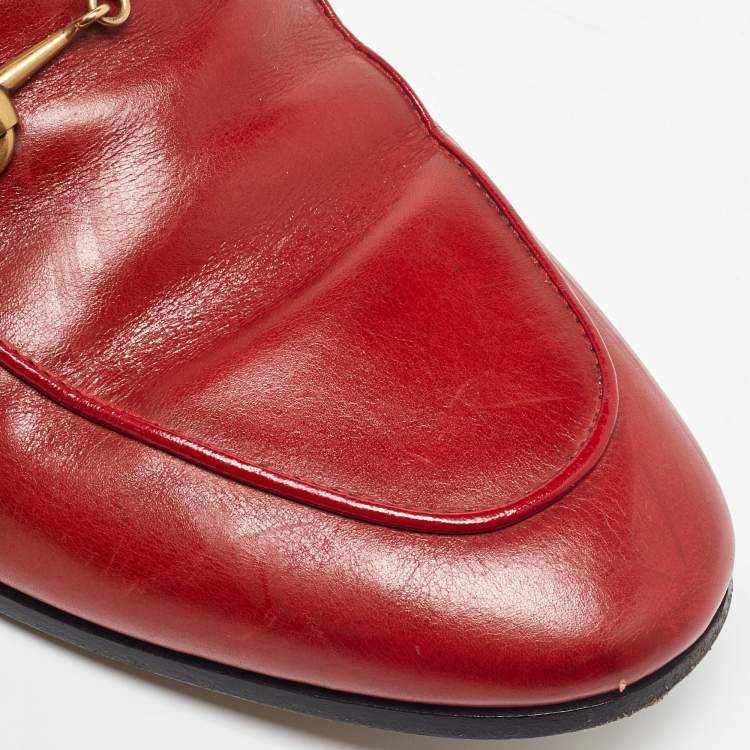Pre Owned Gucci Red Leather Horsebit Jordaan Loafers Size 39.5