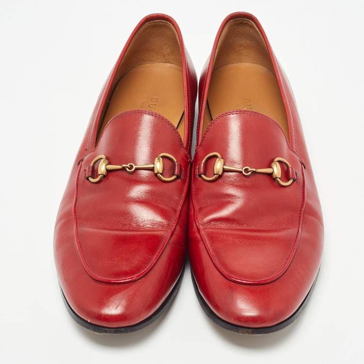 Pre Owned Gucci Red Leather Horsebit Jordaan Loafers Size 39.5