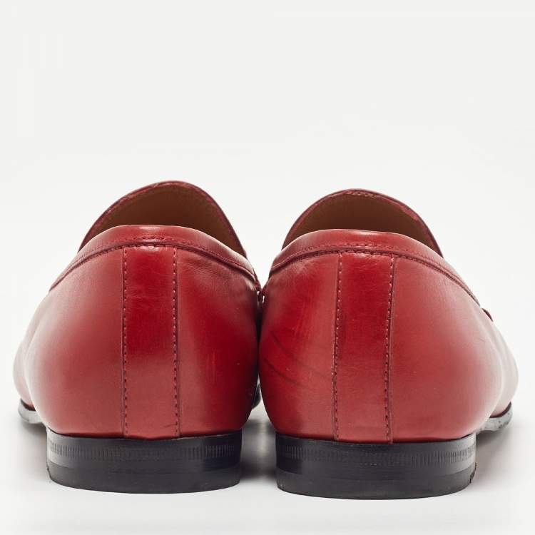 Pre Owned Gucci Red Leather Horsebit Jordaan Loafers Size 39.5