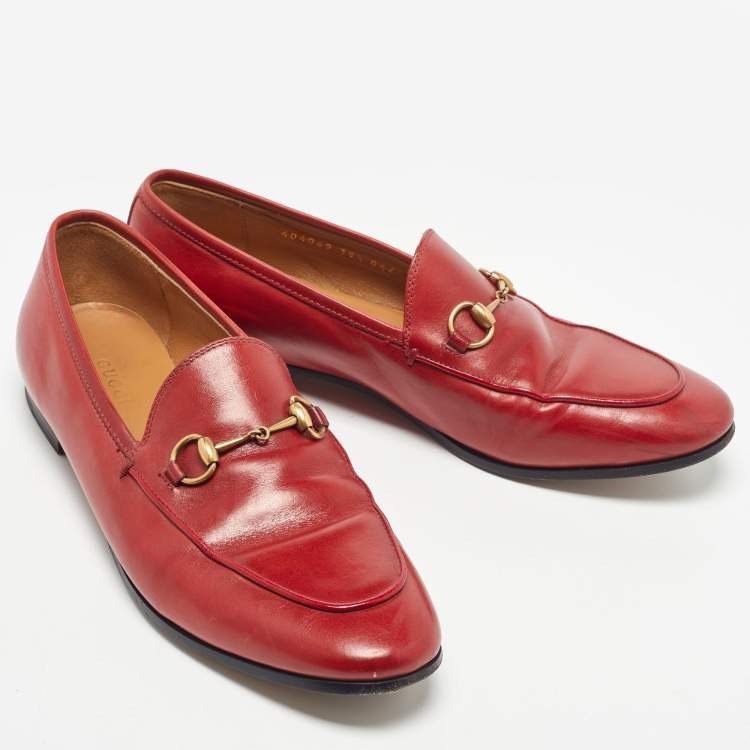 Pre Owned Gucci Red Leather Horsebit Jordaan Loafers Size 39.5