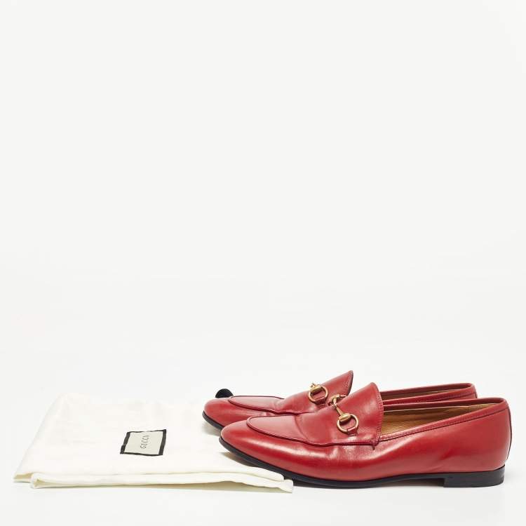 Pre Owned Gucci Red Leather Horsebit Jordaan Loafers Size 39.5