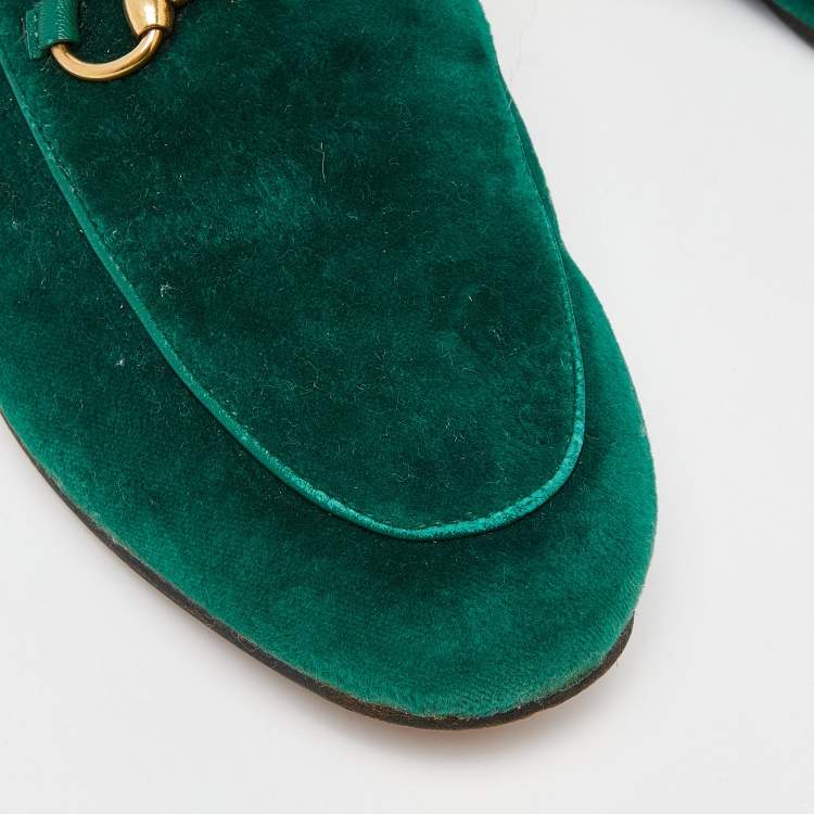 Pre Owned Gucci Green Velvet Horsebit Princetown Flat Mules Size 35