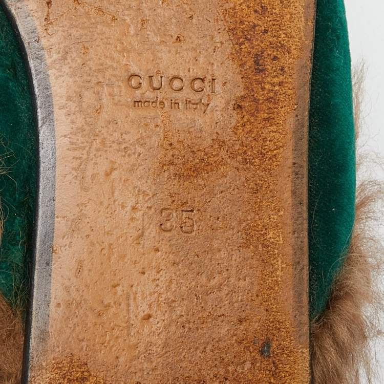 Pre Owned Gucci Green Velvet Horsebit Princetown Flat Mules Size 35