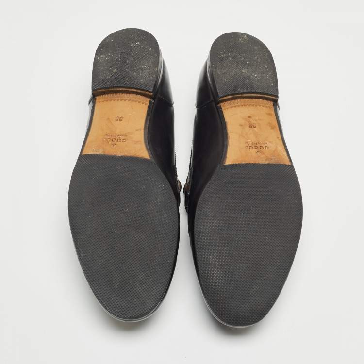 Pre Owned Gucci Black Leather Jordaan Horsebit Slip On Loafers Size 38