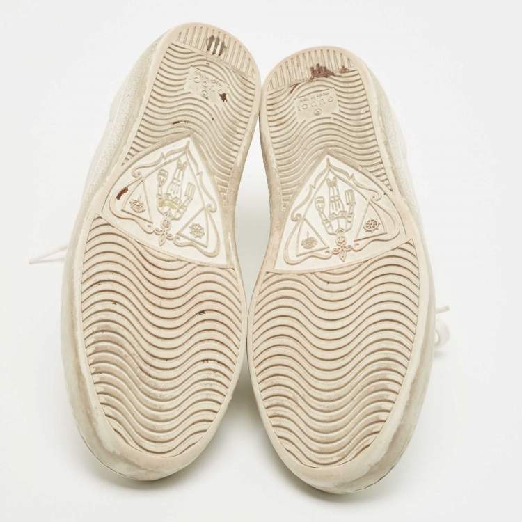 Pre Owned Gucci White Leather And Python Embossed Leather Ace Bee Web Low Top Sneakers Size 37
