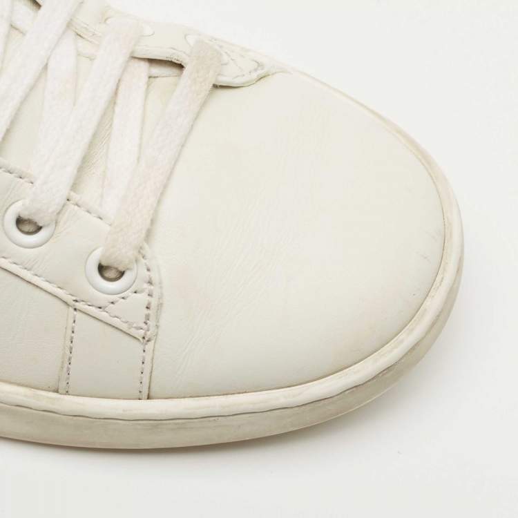Pre Owned Gucci White Leather And Python Embossed Leather Ace Bee Web Low Top Sneakers Size 37