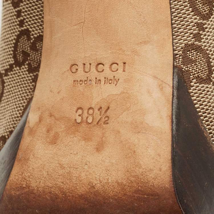 Pre Owned Gucci Brown GG Canvas Horsebit Peep Platform Pumps Size 38.5