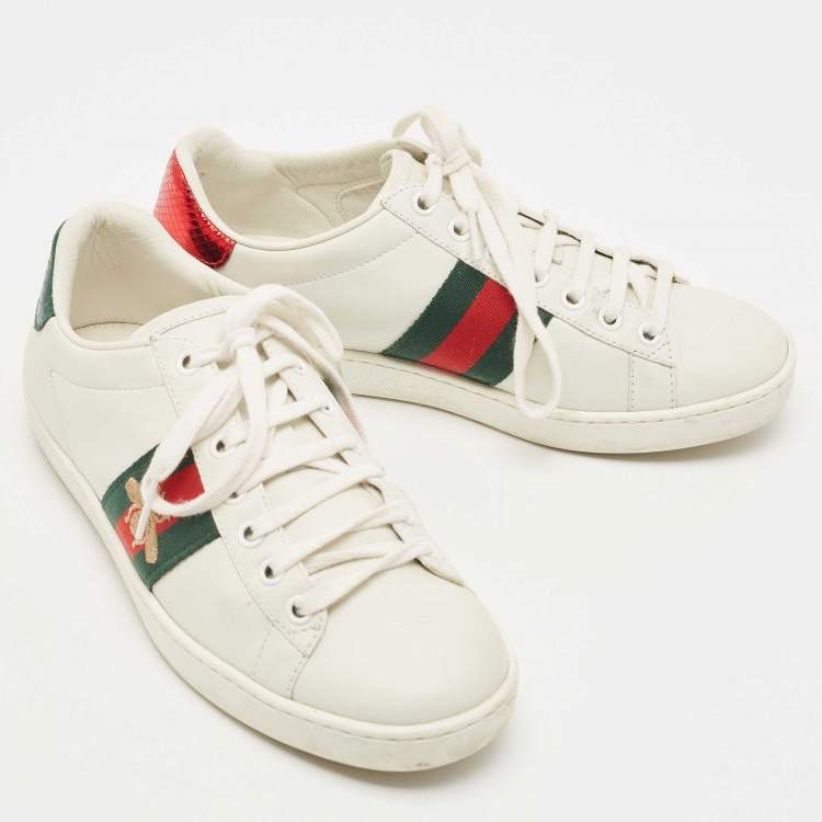 Pre Owned Gucci White Leather Ace Web Low Top Sneakers Size 36