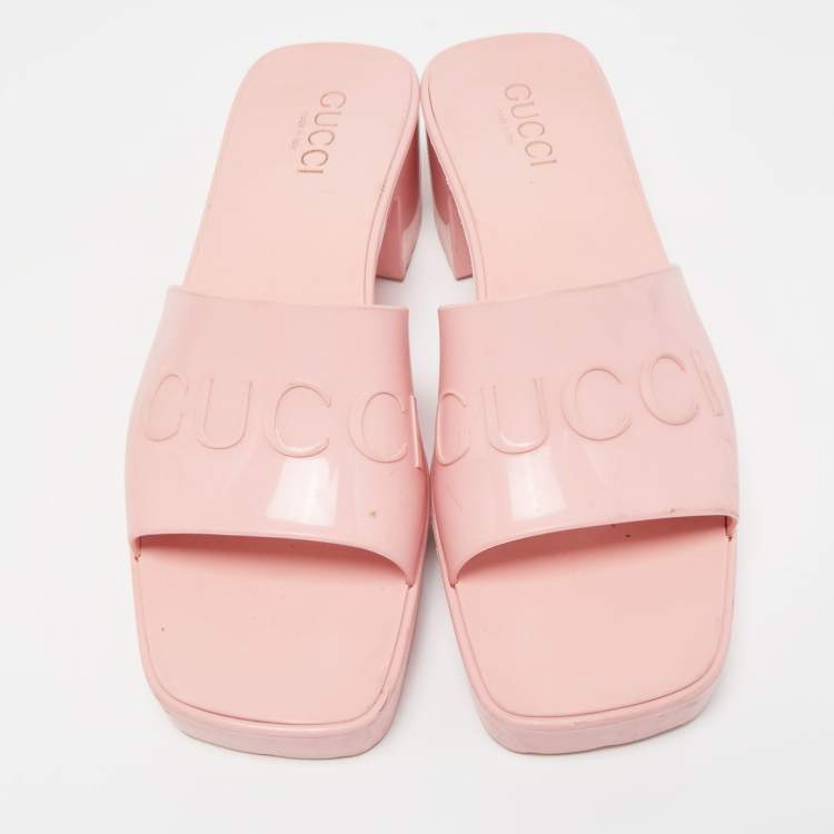 Pre Owned Gucci Light Pink Jelly Logo Slide Sandals Size 39