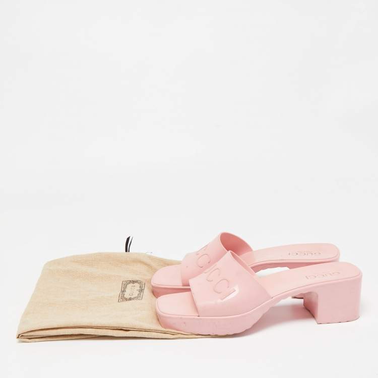 Pre Owned Gucci Light Pink Jelly Logo Slide Sandals Size 39