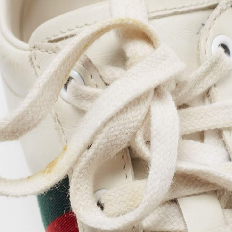 Pre Owned Gucci White Leather Embroidered Bee Ace Sneakers Size 36.5