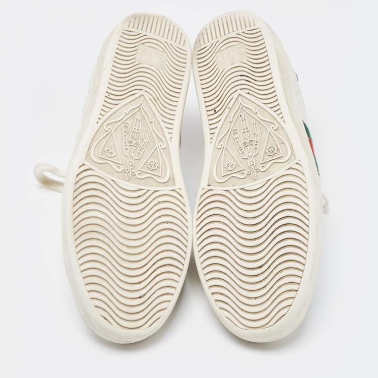 Pre Owned Gucci White Leather Embroidered Bee Ace Sneakers Size 36.5