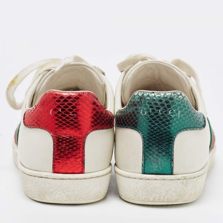 Pre Owned Gucci White Leather Embroidered Bee Ace Sneakers Size 36.5