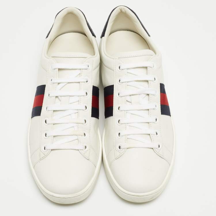 Pre Owned Gucci White Leather And Fabric Web Ace Low Top Sneakers Size 38