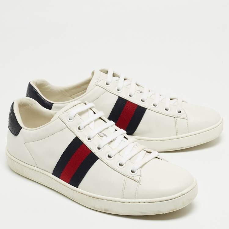 Pre Owned Gucci White Leather And Fabric Web Ace Low Top Sneakers Size 38