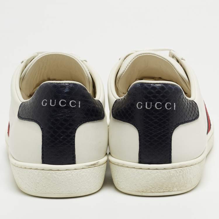 Pre Owned Gucci White Leather And Fabric Web Ace Low Top Sneakers Size 38