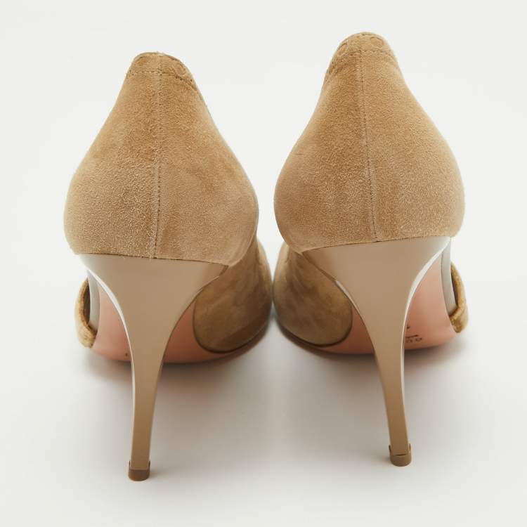 Pre Owned Gucci  Beige Suede And Velvet  D'Orsay Pumps Size 40.5