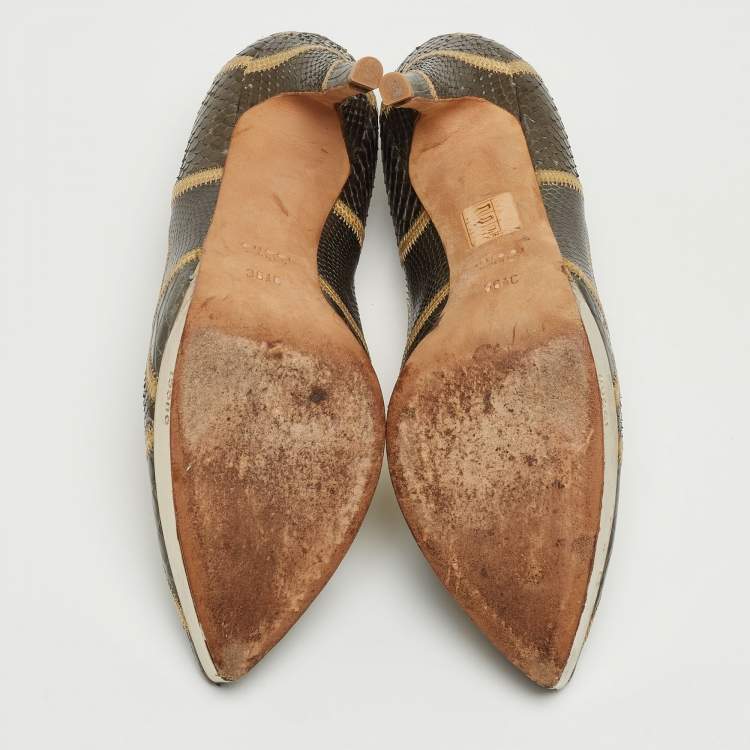 Pre Owned Gucci Tricolor Python, Crocodile and Lizard Platform Pumps Size 36.5