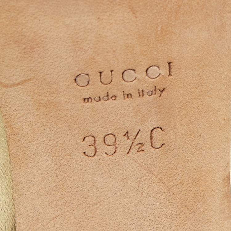Pre Owned Gucci Gold Ruffled Leather Ankle Strap Sandals Size 39.5