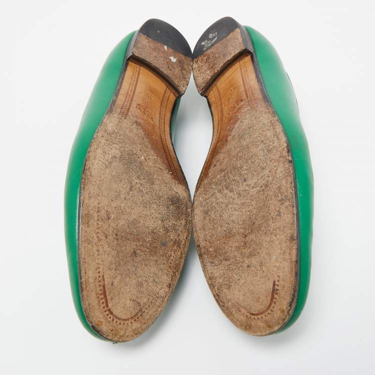 Pre Owned Gucci Green Leather Horsebit Jordaan Loafers Size 40