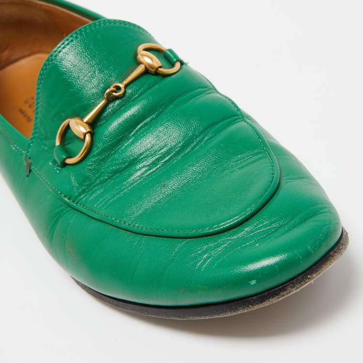 Pre Owned Gucci Green Leather Horsebit Jordaan Loafers Size 40