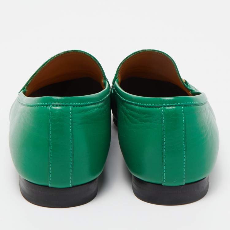 Pre Owned Gucci Green Leather Horsebit Jordaan Loafers Size 40
