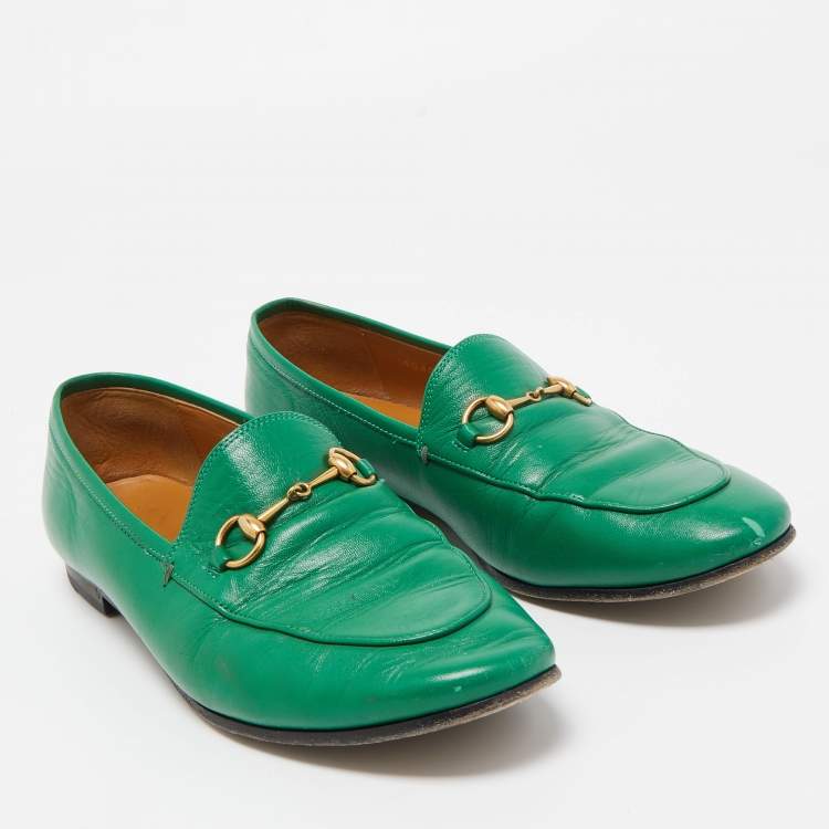 Pre Owned Gucci Green Leather Horsebit Jordaan Loafers Size 40