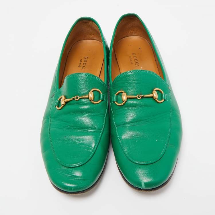Pre Owned Gucci Green Leather Horsebit Jordaan Loafers Size 40