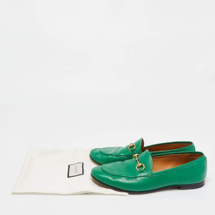 Pre Owned Gucci Green Leather Horsebit Jordaan Loafers Size 40