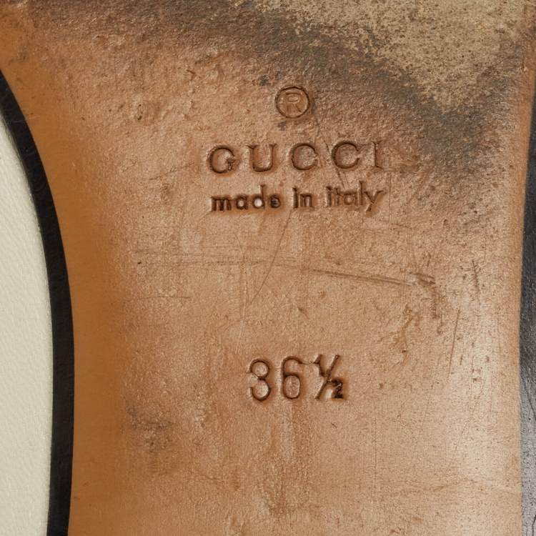 Pre Owned Gucci Off White Leather Horsebit Flat Mules Size 36.5