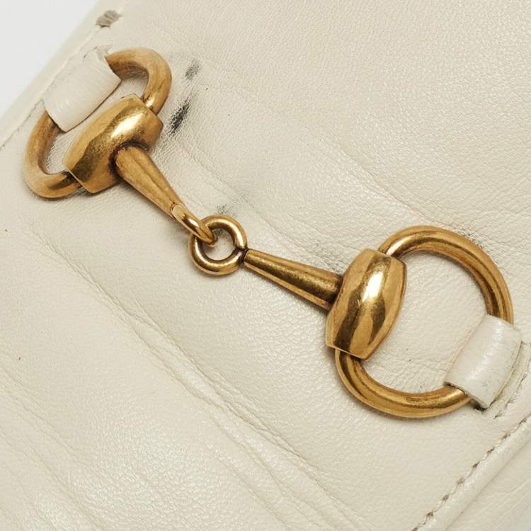 Pre Owned Gucci Off White Leather Horsebit Flat Mules Size 36.5