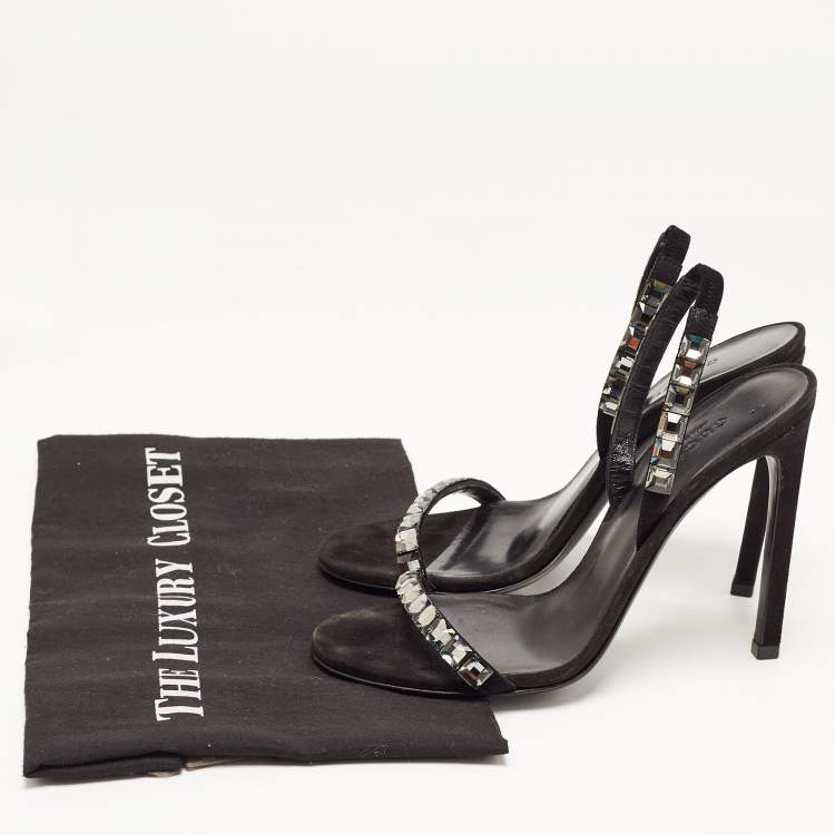 Pre Owned Gucci Black Suede Embellished Mallory Sandals Size 37