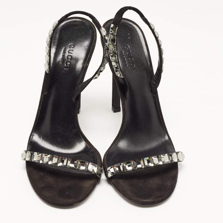 Pre Owned Gucci Black Suede Embellished Mallory Sandals Size 37