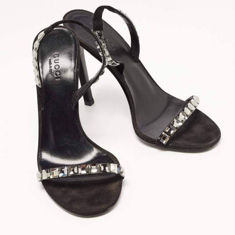 Pre Owned Gucci Black Suede Embellished Mallory Sandals Size 37