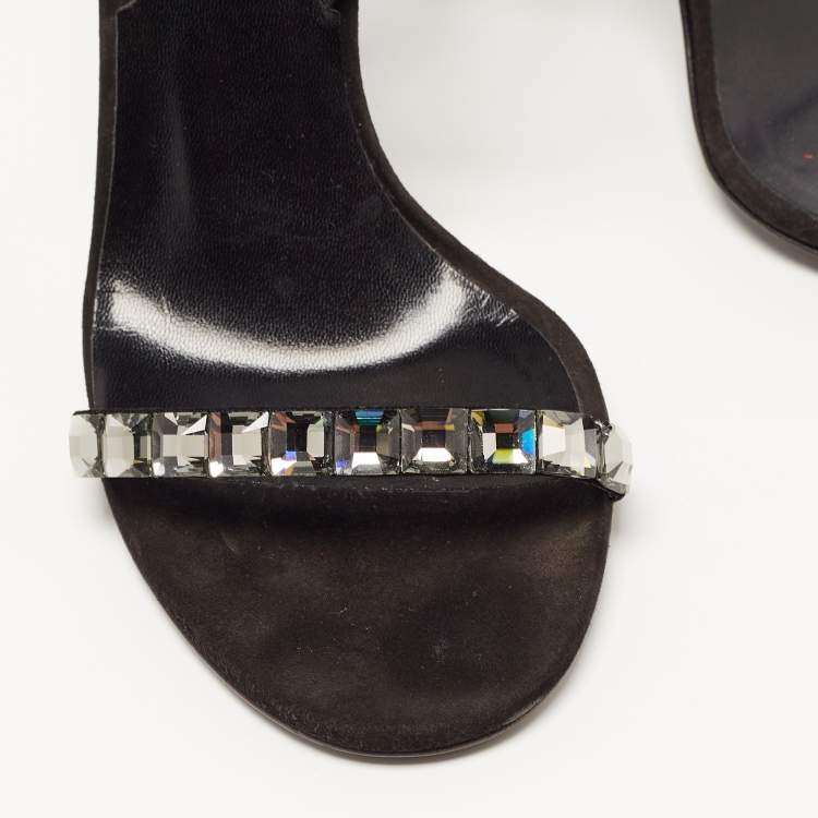 Pre Owned Gucci Black Suede Embellished Mallory Sandals Size 37