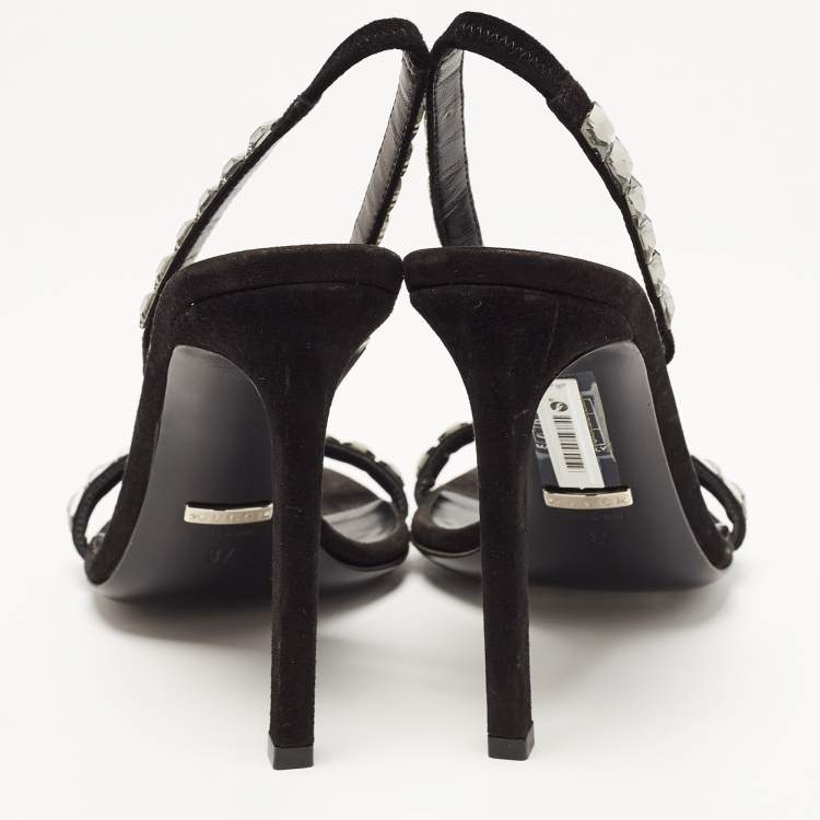 Pre Owned Gucci Black Suede Embellished Mallory Sandals Size 37
