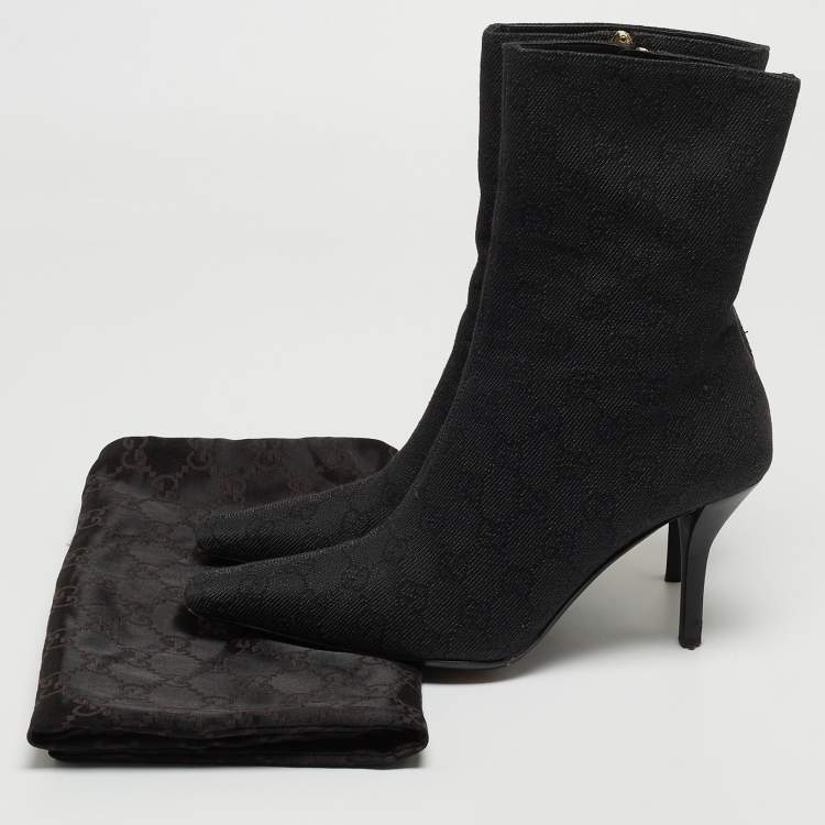 Pre Owned Gucci Black GG Canvas Ankle Boots Size 39.5