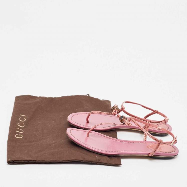 Pre Owned Gucci Purple Patent Bamboo Accent T strap  Sandals Size 36