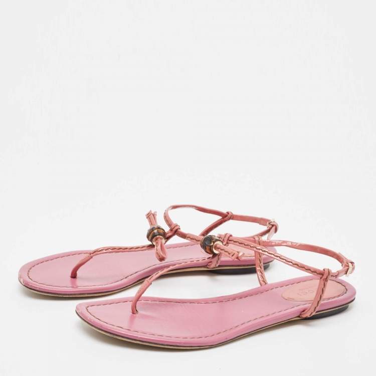 Pre Owned Gucci Purple Patent Bamboo Accent T strap  Sandals Size 36