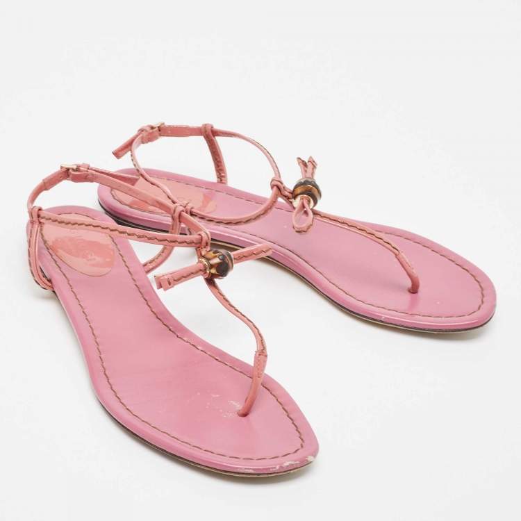 Pre Owned Gucci Purple Patent Bamboo Accent T strap  Sandals Size 36
